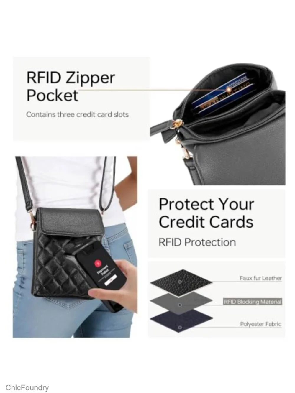 RFID Quilted Vegan Leather Small Crossbody Phone Purse with Credit Card Slots